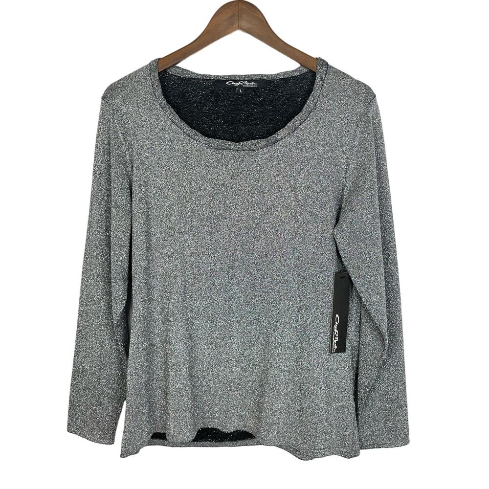 Cheryl Nash Windridge NEW Silver Metallic Long Sleeve Cocktail Party Fancy Top